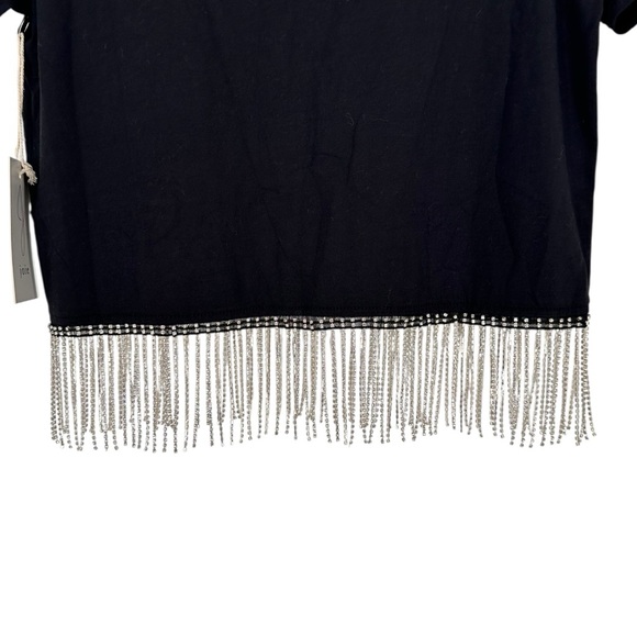 J by Joie Black T-Shirt with Rhinestone Trim Hem size Small Short Sleeve NWT - Picture 7 of 11